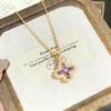 Purple Diamond Four-Leaf Clover Titanium Steel Necklace with Zirconia for Women