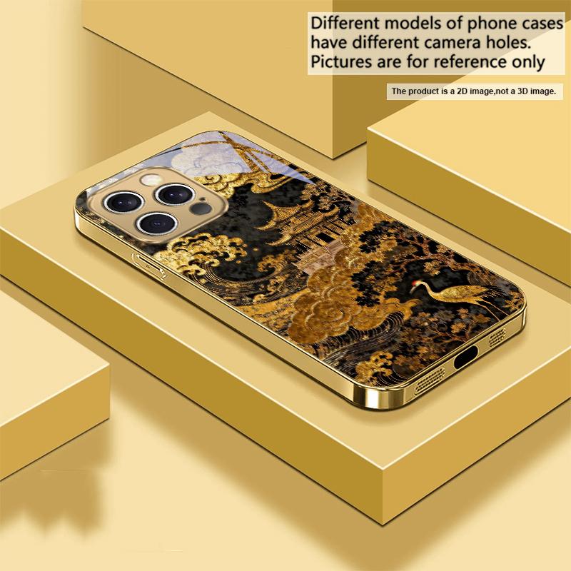 Golden surging waves For IPhone 17Pro Max 16 17 Pro 15 Pro 14 13 Plus 12 Mini 11Pro Max XR 16E 17 Air Golden glass phone case