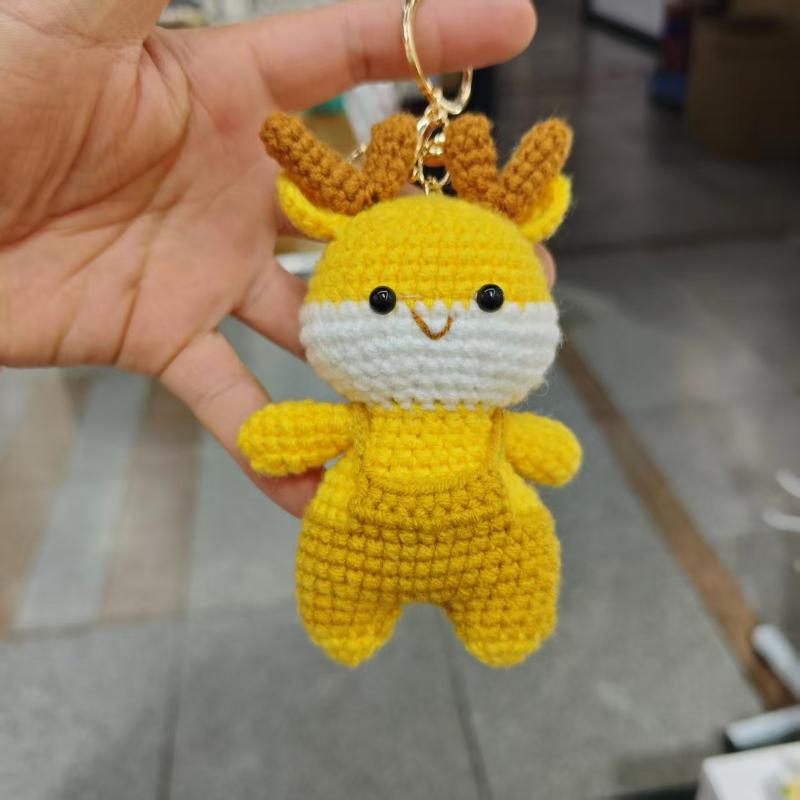 Cute Handmade Crochet Animal Charming Bag Pendant Handwoven Animal Keychain Car Key Holder Gifts Backpack Decor