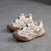 Johnature Retro Runde Zehen Atmungsaktive Mesh Sport-Sandalen Echtes Leder Leichte Damen Schuhe