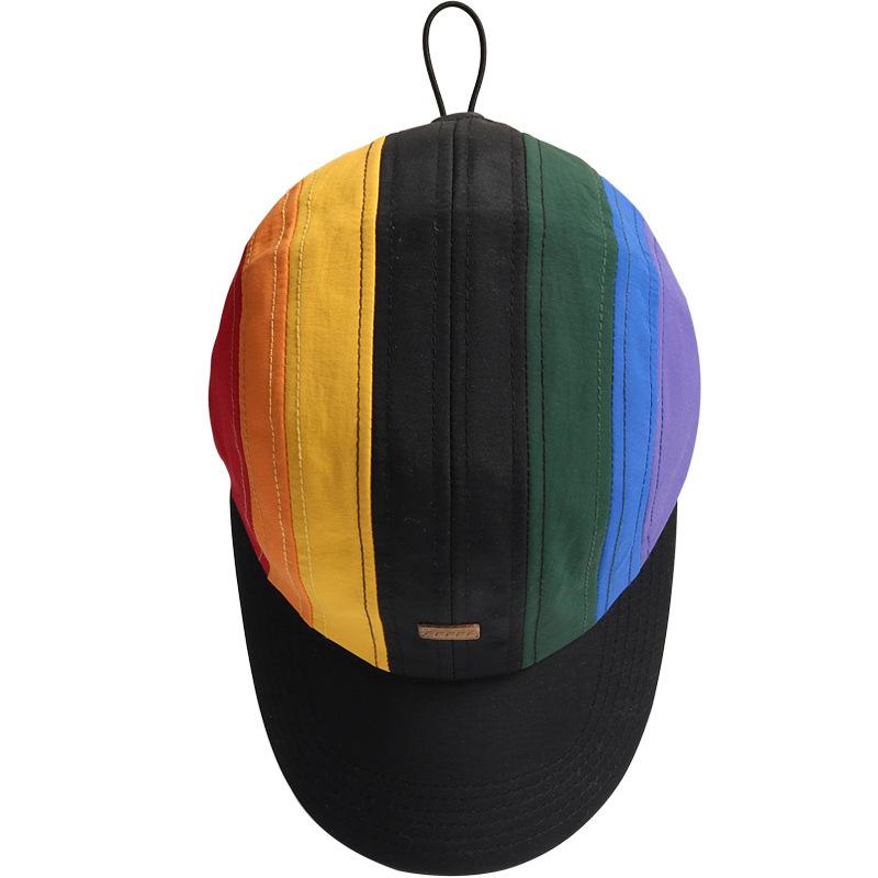 Hat Female Sunscreen Alphabet Harajuku Trend Rainbow Splicing Melon Rind Baseball Cap Outdoor Couple Sun Hat