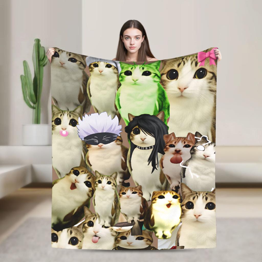 Funny Angel Meowl Cat Blanket Winter Comfortable Throw Blanket For Adults Girls Sofa Home Flannel Bedspread Bed Cover
