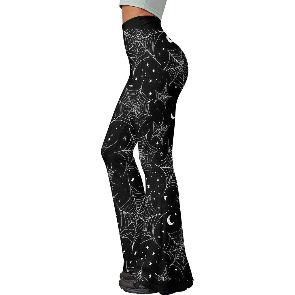 Women's Halloween Print Yoga Pants - Flared Leggings, Casual Stretchy Bell Bottom Pants for Women, for Yoga, Daily Wear and Party