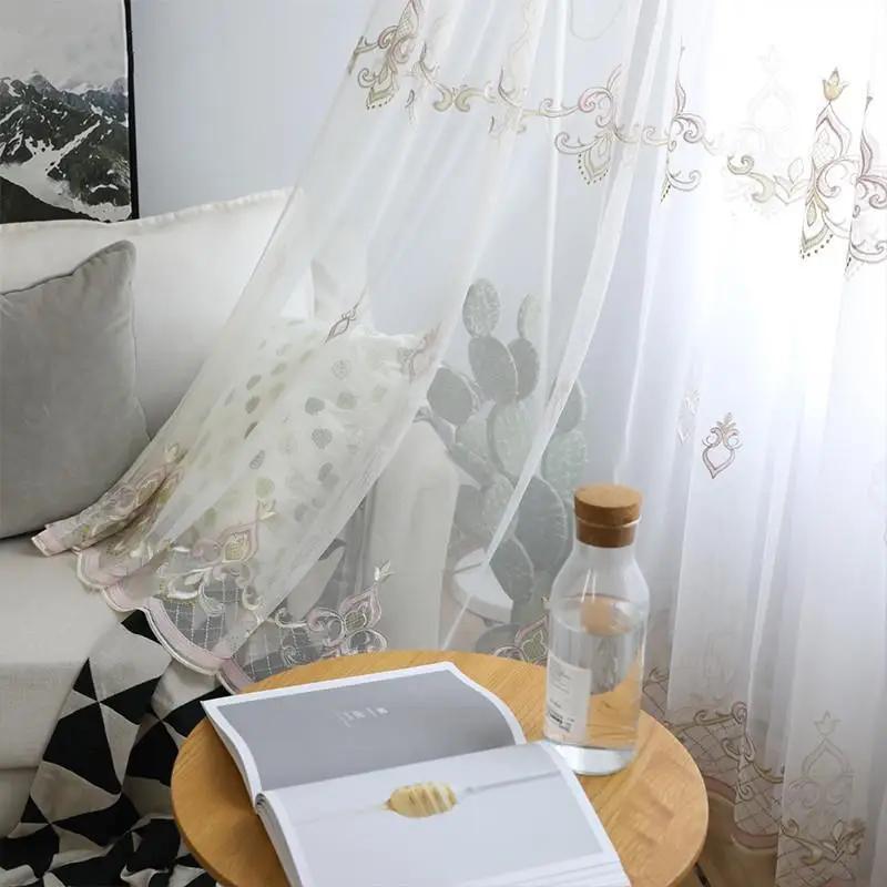 Luxury European Embroidered Thickened Blue Polyester Curtains Living Room Bedroom Lace Valance Tulle Curtain Light Blocking Ideal For Great