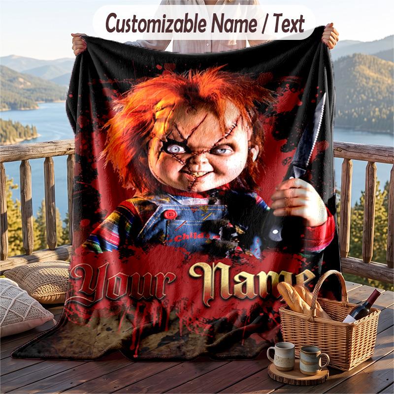Custom Text Flannel Throw Blanket, Lightweight Cozy Bed Sofa BlanketChild's Play Chucky Tiffany