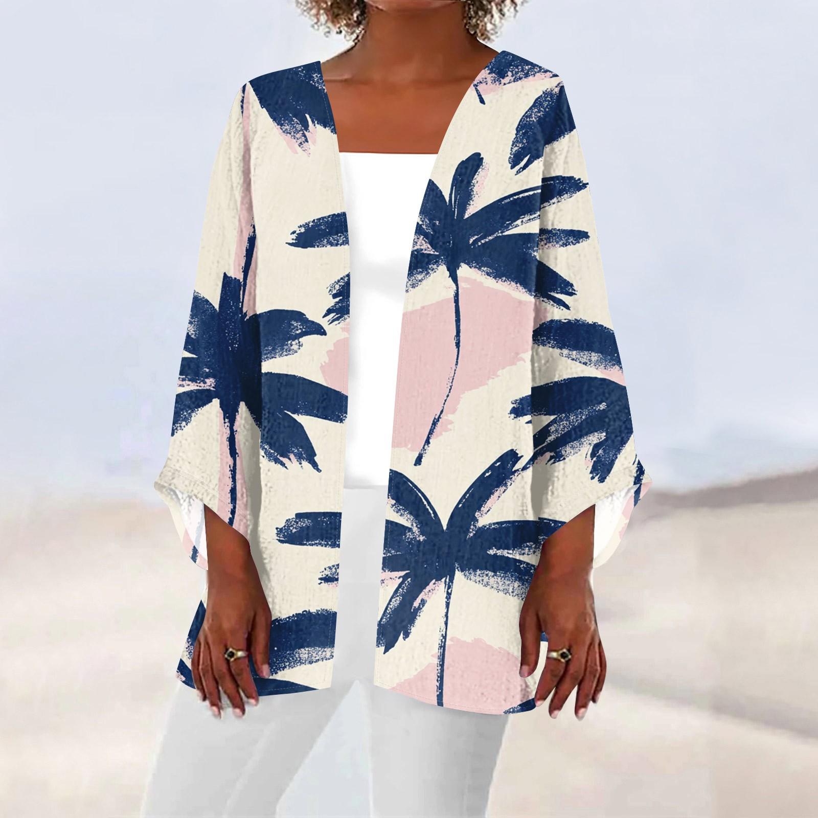 

Женская повседневная модная пляжная легкая куртка средней длины с принтом «Океан-Три» XXXL тёмно-синий