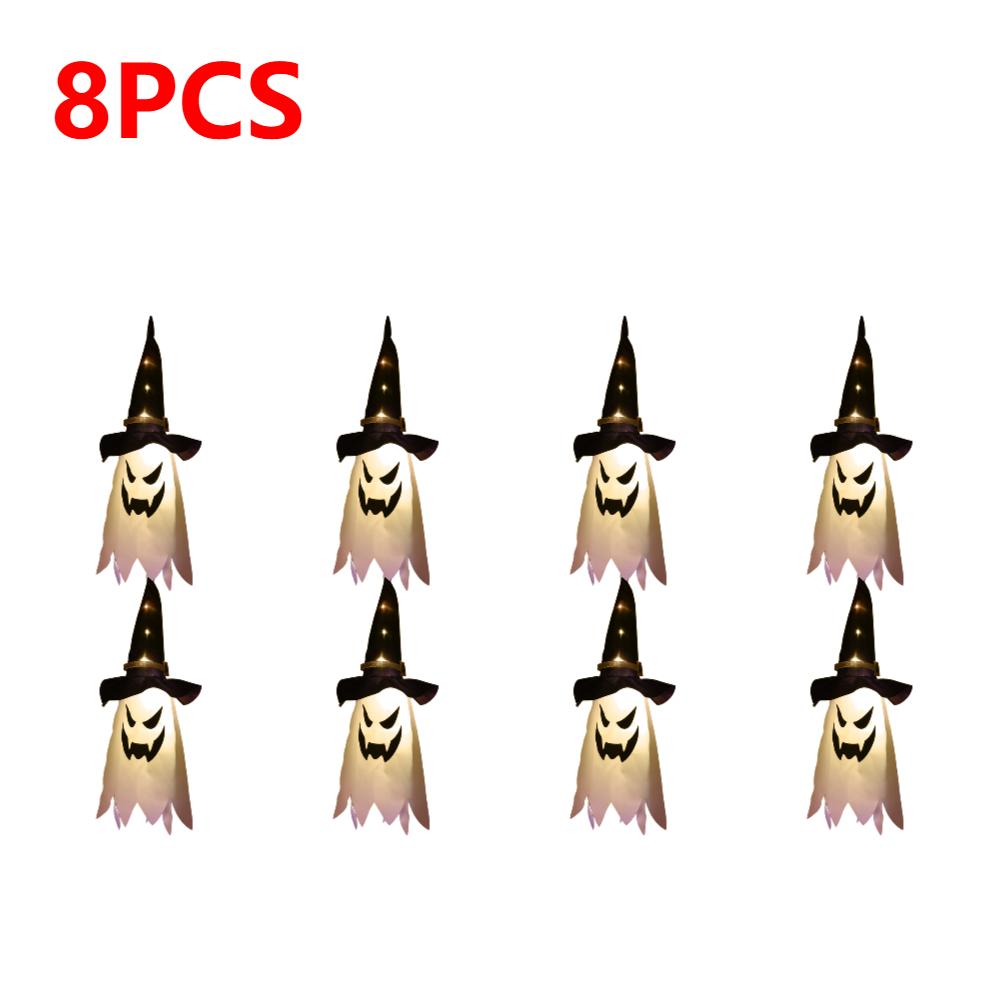 5-20PCS Halloween LED Flashing Light Hanging Ghost Halloween Party Dress Up Glowing Wizard Hat Lamp Horror Props Home Bar Decor