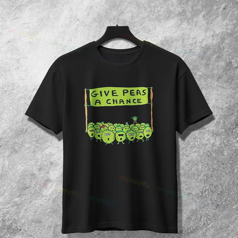 Give Peas A Chance Funny Vegetable Graphic Tee Soft Cotton Round Neck TShirt for Unisex S