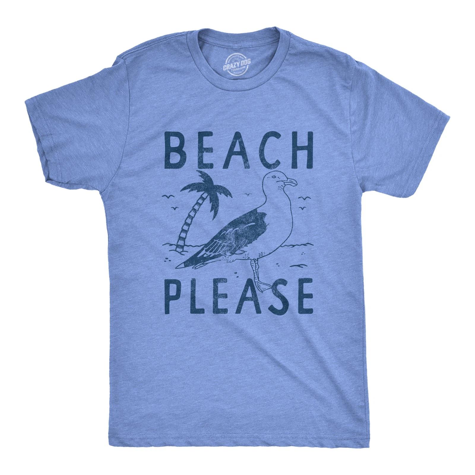 Mens Beach Please T Shirt Funny Sarcastic Tropical Seagull Graphic Novelty Tee XXXL