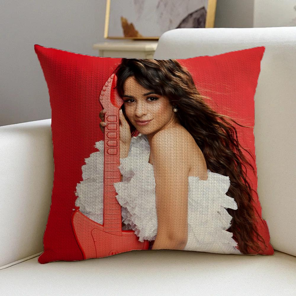 C-Camila Cabello Cushion Cover Cushion Cover Pillowcase, Anti-Mite Invisible Zipper, Linen Sofa Cushion