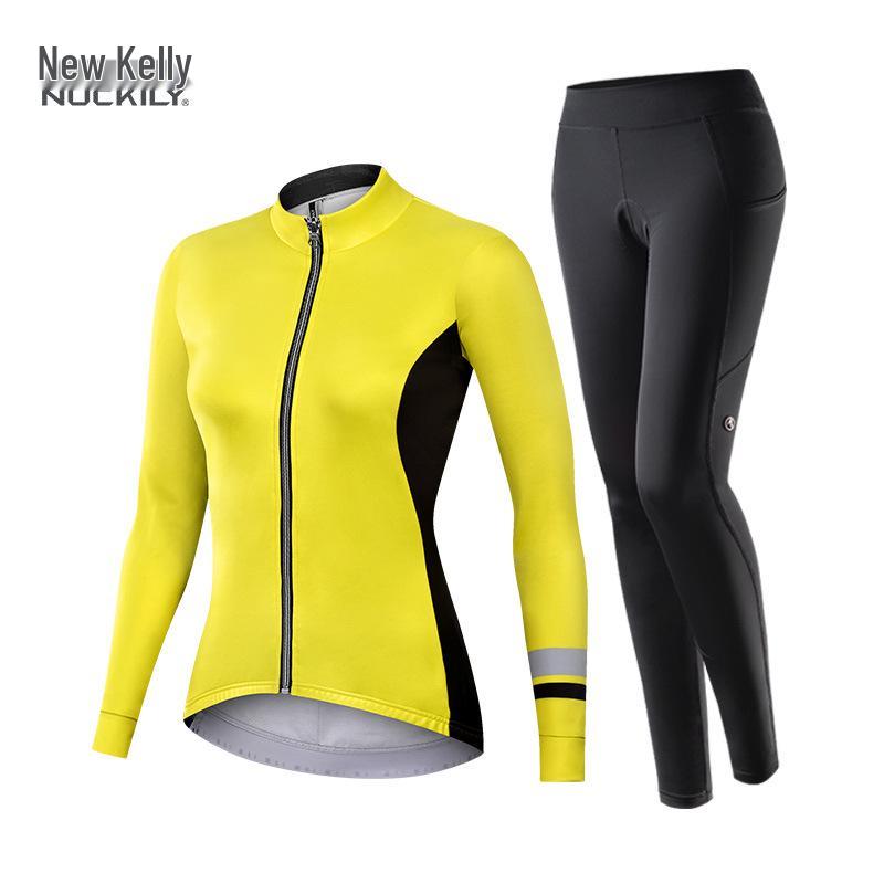 NUCKILY Women s Luminous Cycling Suit: Long-Sleeve Fleece, Windproof & Warm for Autumn/Winter Road Biking S жёлтый