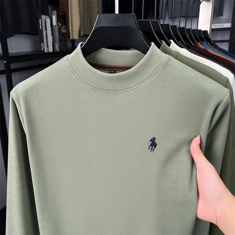 Men's Winter Fleece Hoodie Casual High-End Round Neck T-Shirt 2025 Thick Base Layer