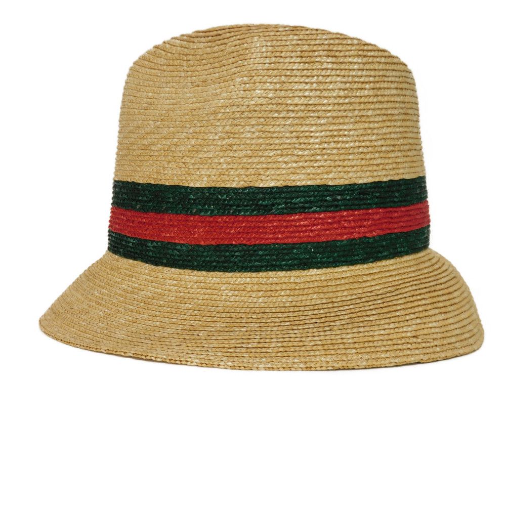 Used 9539 Woven Straw Hat 434760 K0M00 9666 7919 Sherry Green Red Straw Medium 22.4" Unused Web Stripe Natural Women's