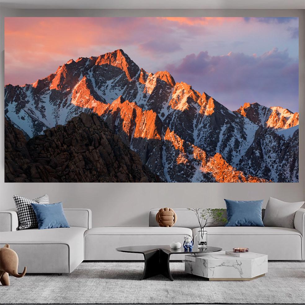 Sunshine Golden Mountain Tapestry Wall Hanging Decor SnowCapped Mountain Headboard for Bedroom Living Room 74x94cm(29x37in)