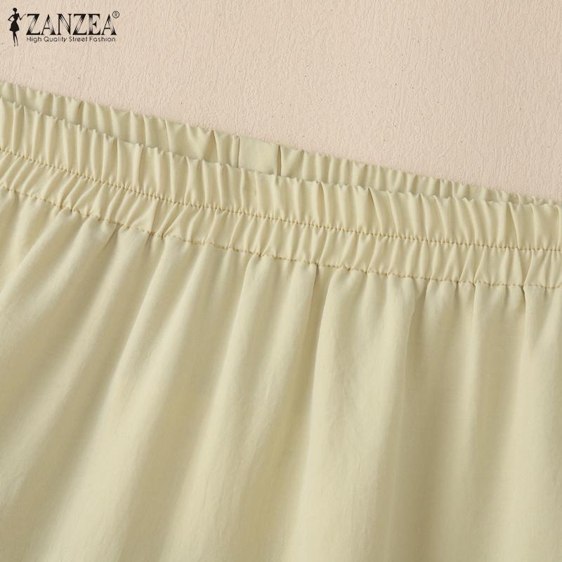 ZANZEA Women Elastic Waist Loose Casual Cropped Pants