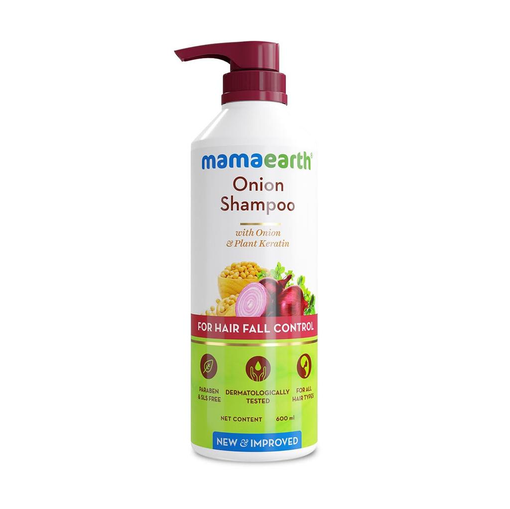 Mamaearth Onion Shampoo For Hair Growth & Hair Fall Control With Plant Keratin 600ml | Smoothens, Strengthens, Nourishes Hair For Men & Women