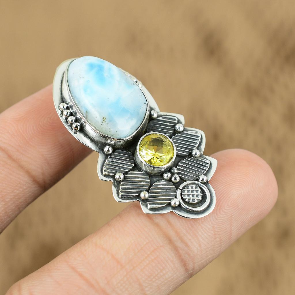 Natural Larimar Gemstone Pendant Handmade 925 Sterling Silver Indian Jewelry