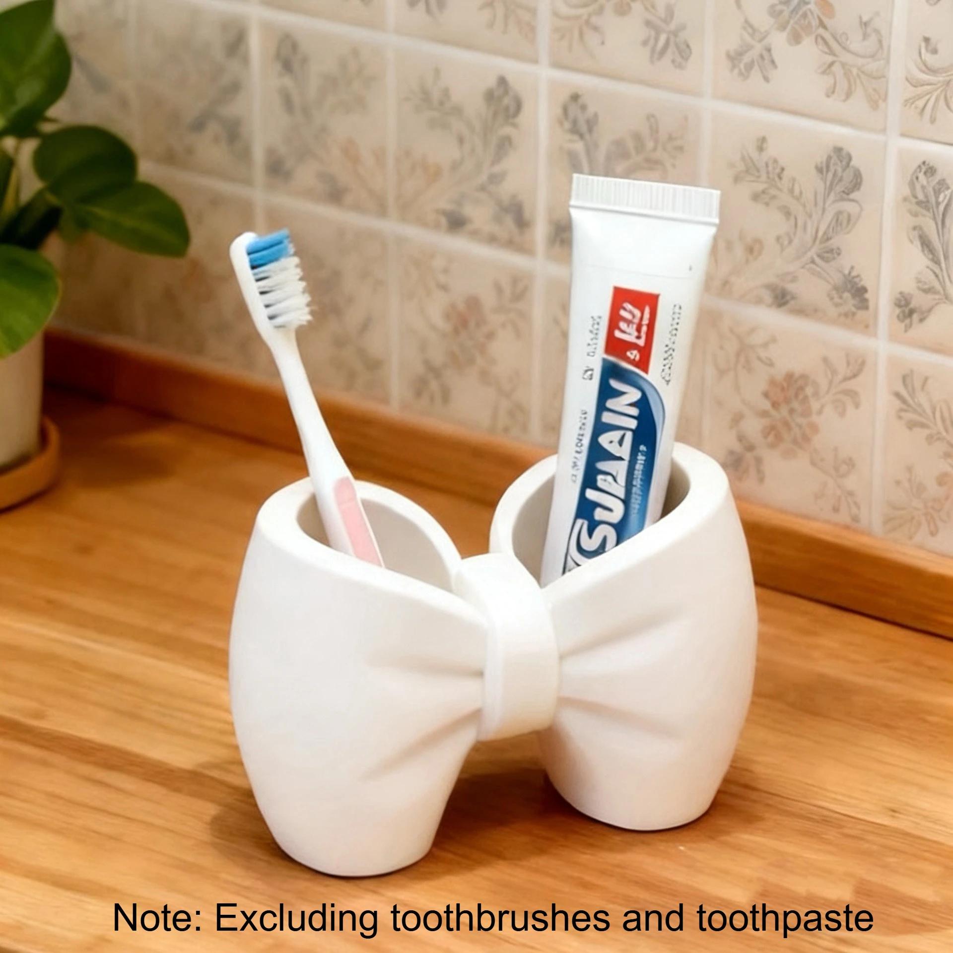 

New Creative Bow Pen and Toothbrush Holder | Plastic, Freestanding, Ideal for Bedroom and Bathroom Decor, bathroom accessories білий
