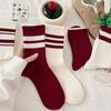 Women's Ankela Red Striped Mid-calf Socks Trendy Combed Cotton Long Calf Socks