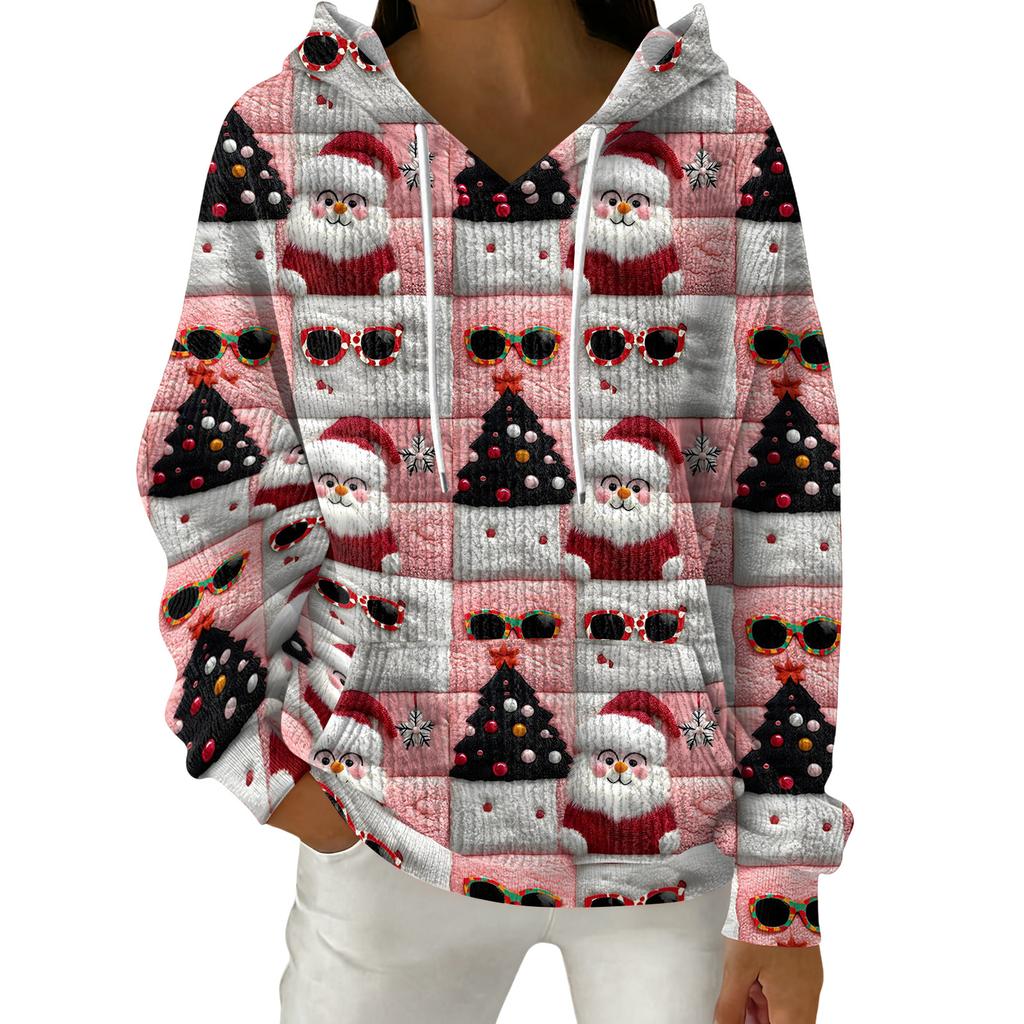 Women's Fashion Casual Christmas Print Pullover Long-Sleeve Hooded Sweatshirt