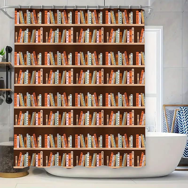 Vintage Bookshelf Shower Curtain Rustic Library Bookworm Decor Bathroom Set Waterproof Liner 90x180cm