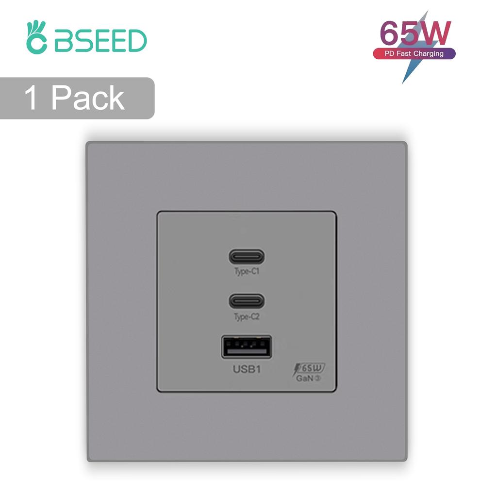 BSEED EU Wall Power Socket With Dual Type-c USB 65W Fast Ports For Phone Laptop Charging Matte Plastic Frame 1/2/3/4Pack