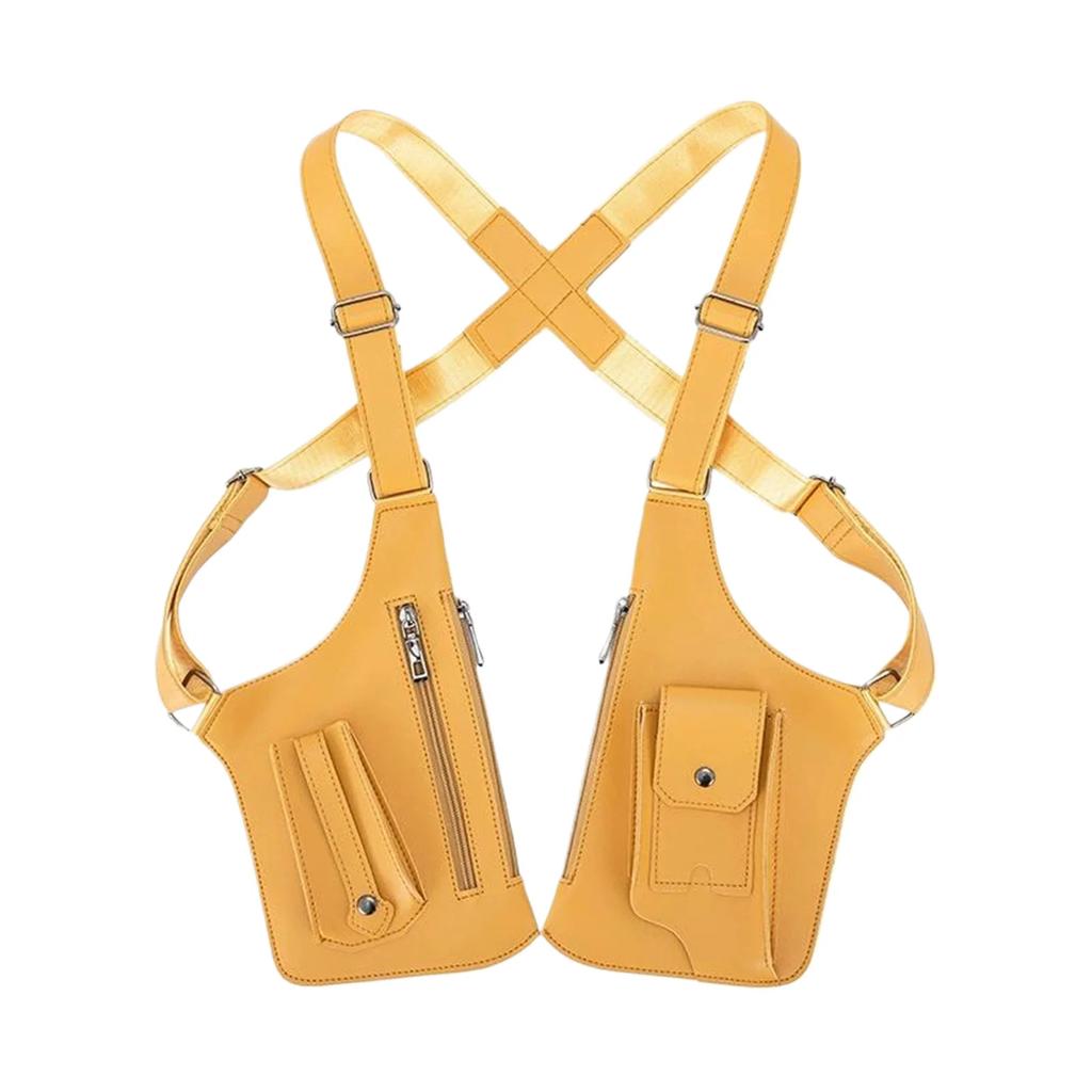 Double Shoulder Strap Men's Chest Rig Bag Multi-Pocket Outdoor Anti-Theft Tactical Fishing Bag Waterproof PU Multi-Purpose Pack