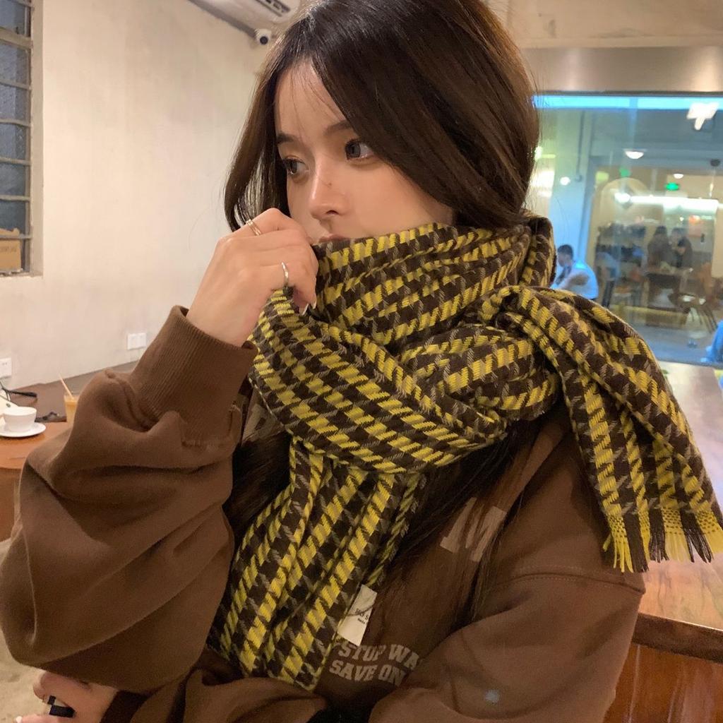 New Houndstooth Plaid Scarf for Women In Winter Versatile Korean Style High End Warm Scarf Student Ins Style Scarf