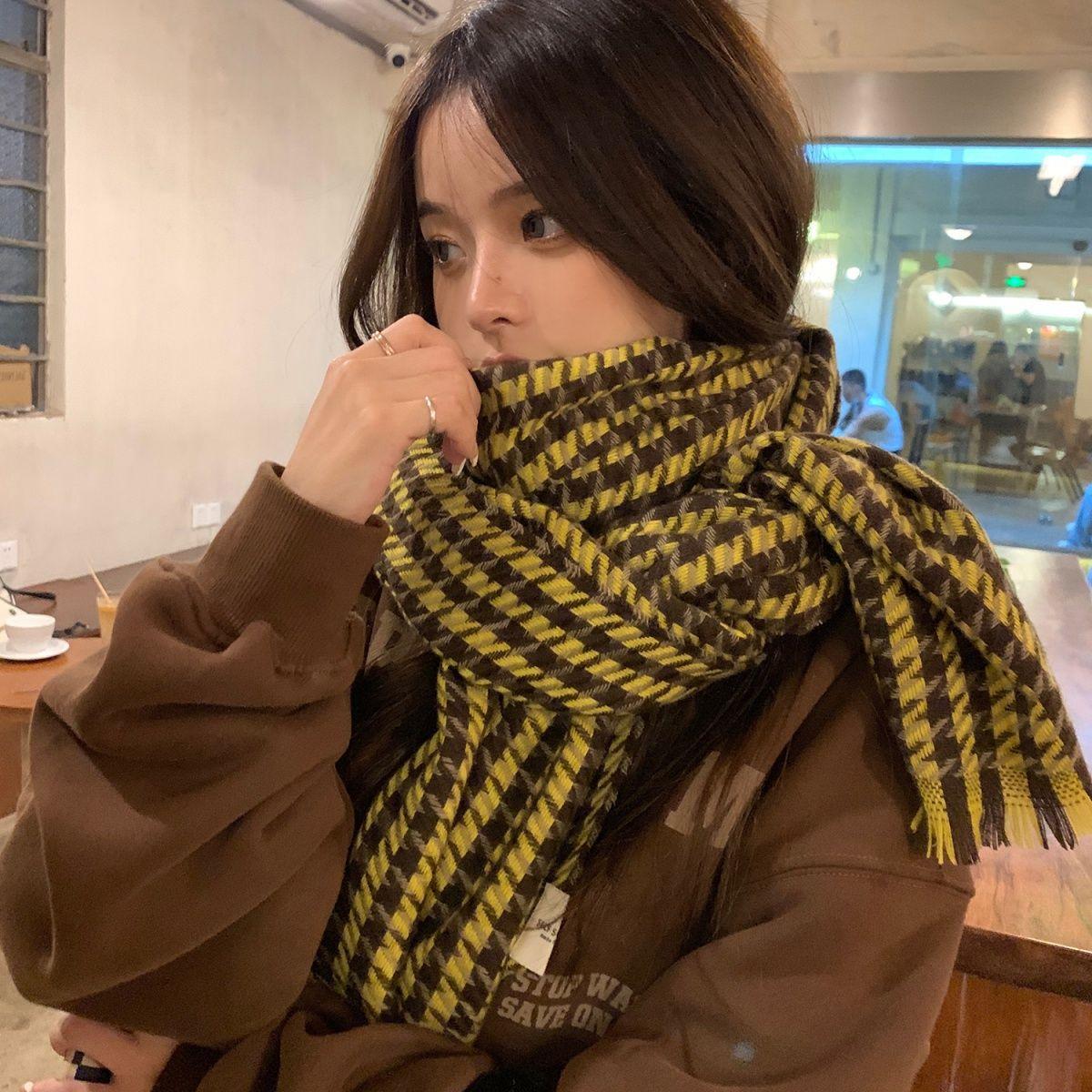 

New Houndstooth Plaid Scarf for Women in Winter Versatile Korean Style High End Warm Scarf Student Ins Style Scarf 70*200cm