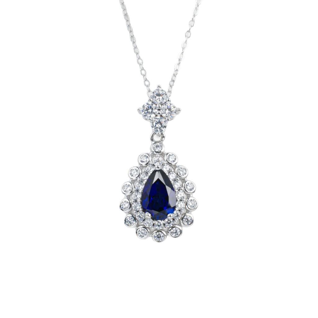 Elegant Blue Sapphire Water Drop Necklace In S925 Sterling Silver for Formal and Banquet Wear