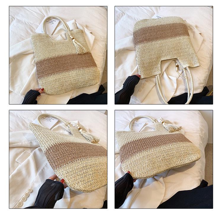 2025 Summer Women's Large Capacity Chinese Style Tassel Straw Shoulder Bag