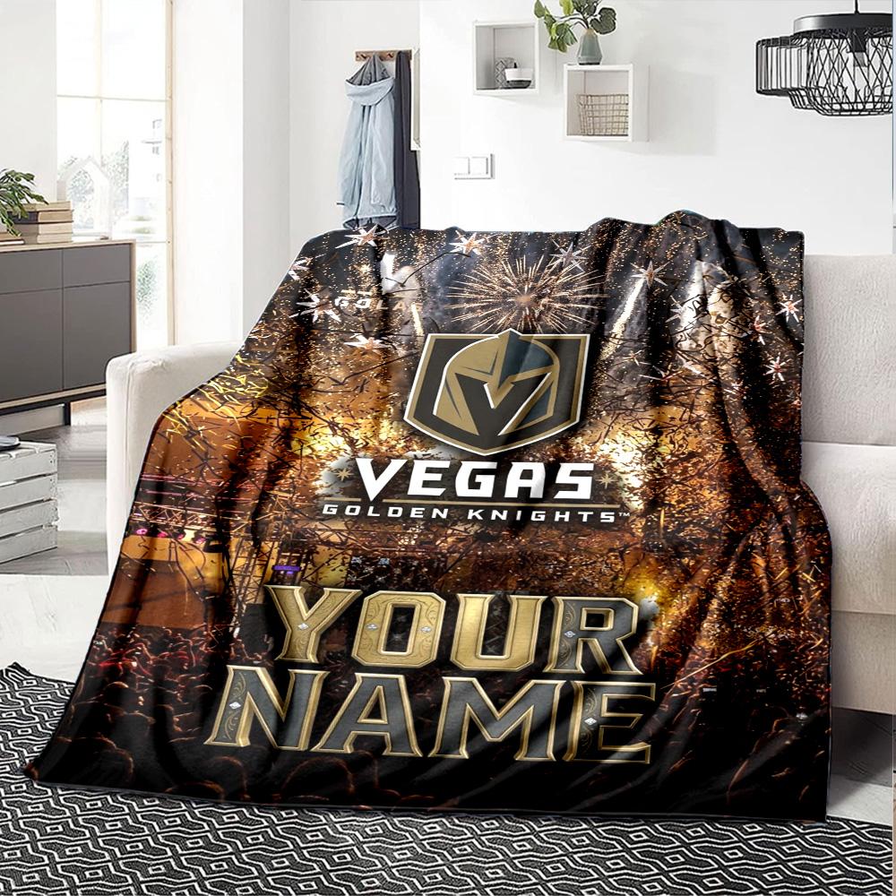 Name Custom Vegas Golden Knights Logo Print Flannel Blanket High Quality Warm Comfortable Cover for All Seasons Perfect for Gifts Home Decor