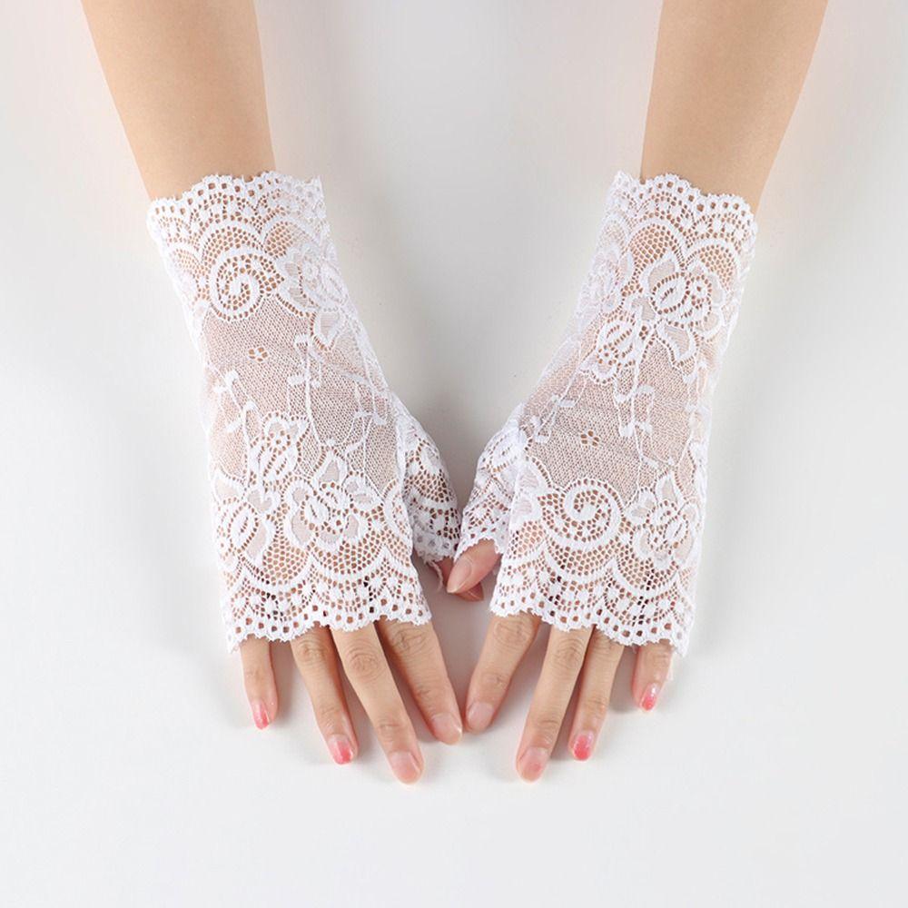 Bride Wedding Gloves Mesh Half Finger Gloves Lace Flower Gloves Women Mittens Fingerless Gloves