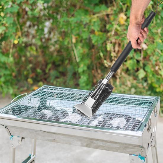 Cepillo y raspador para parrilla 3 en 1, de acero inoxidable, diseño sin cerdas, resistente al calor y a la oxidación, herramienta de limpieza eficiente para todas las parrillas