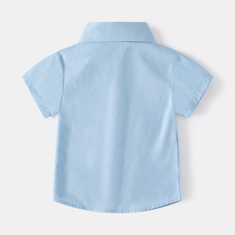 And Cool Boys' Short-Sleeved Shirts with Lapels, Kidsren's Shirts, Korean Style Summer Solid Color Cotton Tops for Small and Medium-Sized Kidsren