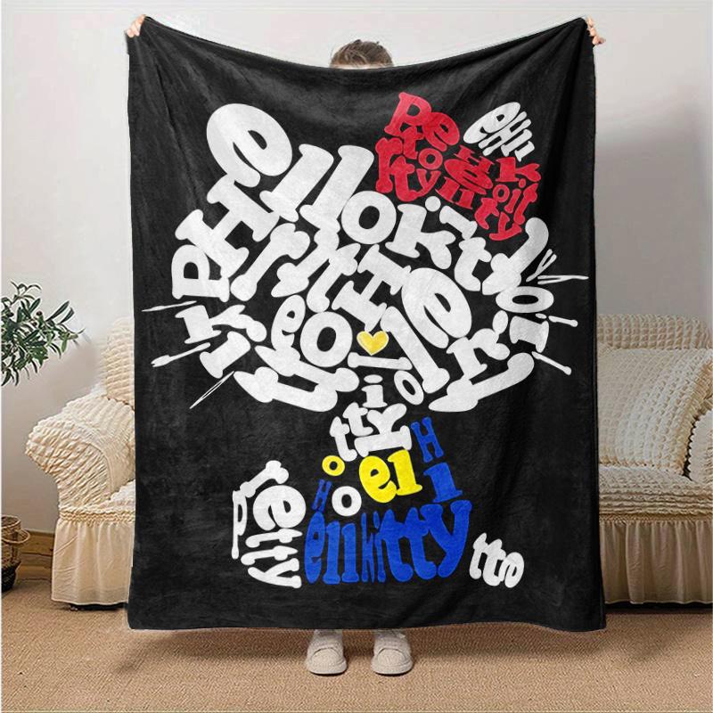 

1pc Ellie Kitty Typography Art Blanket, Soft and Cozy for All Seasons, Living Room, Travel, Camping, Car Blankets, Beach, Office Naps, Perfect Home De 130x150cm