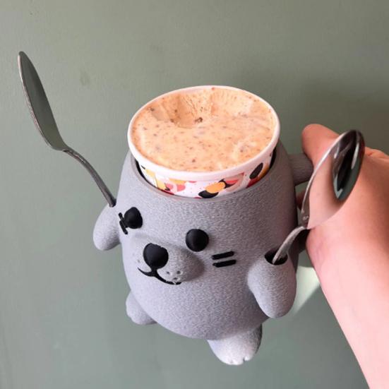 Ice Cream Pint Sleeves Cover with Spoon Handle Cute Animal