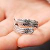 Sterling  Feather Shaped Open Ring for Women Punk Vintage Party Adjustable Finger Jewelry Retro Accessories