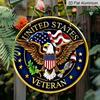 2D Flat, 1pc Patriotic American Veteran Round Aluminum Sign, with US Flag and Eagle Design Retro Wall Art, Suitable for 4th of July, Memrial Day