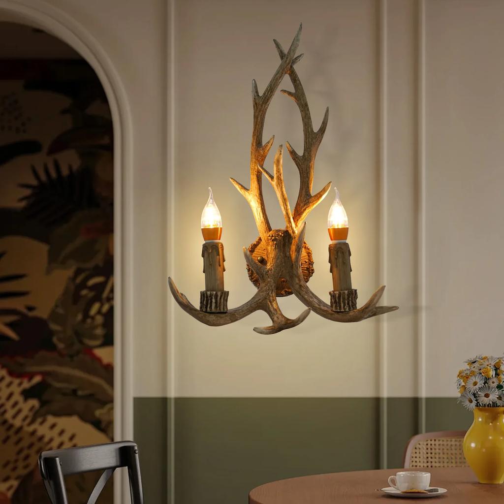 Bymaocar Energy-Efficient LED Antler Wall Lamp, E14 Bulb Base, Indoor Lighting Fixture for 32.29-53.82ft², Bedroom & Hotel Decor