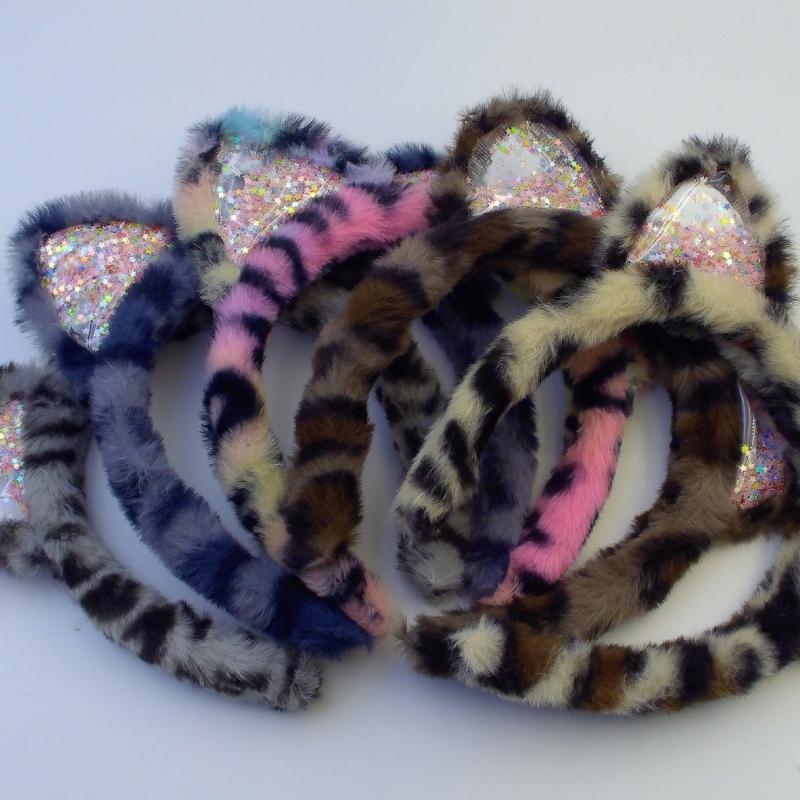 Leopards Print Hair Hoop Cats Ears Shape Headbands Halloween Cosplay Headpiece for Halloween Cosplay