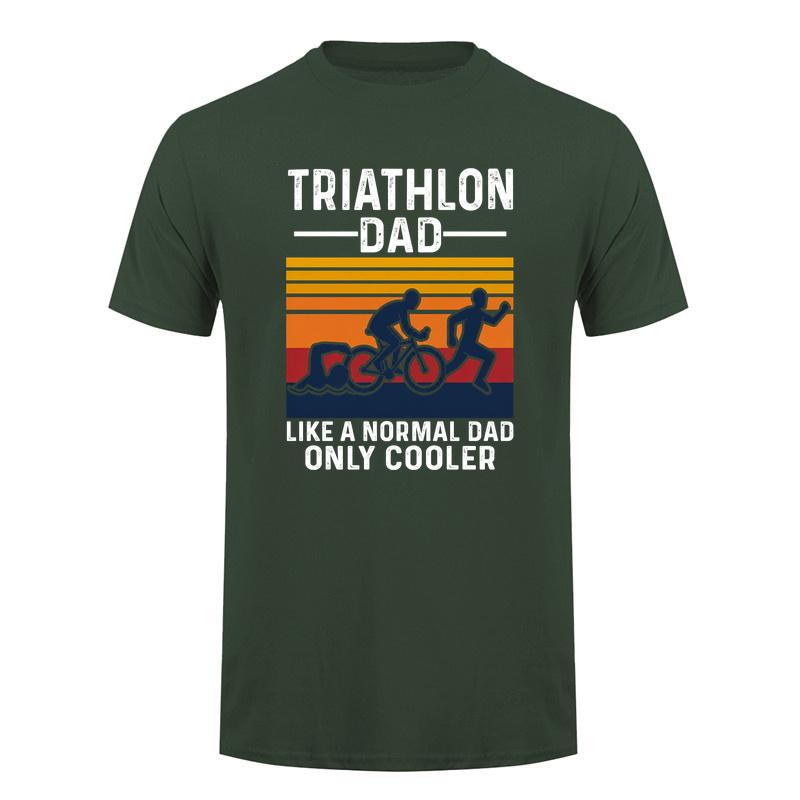 Triathlon Dad T Shirt Unisex Vintage Sports Graphic Tee Swimming Cycling Running Gift For Dad Father Day Casual Shirt DA