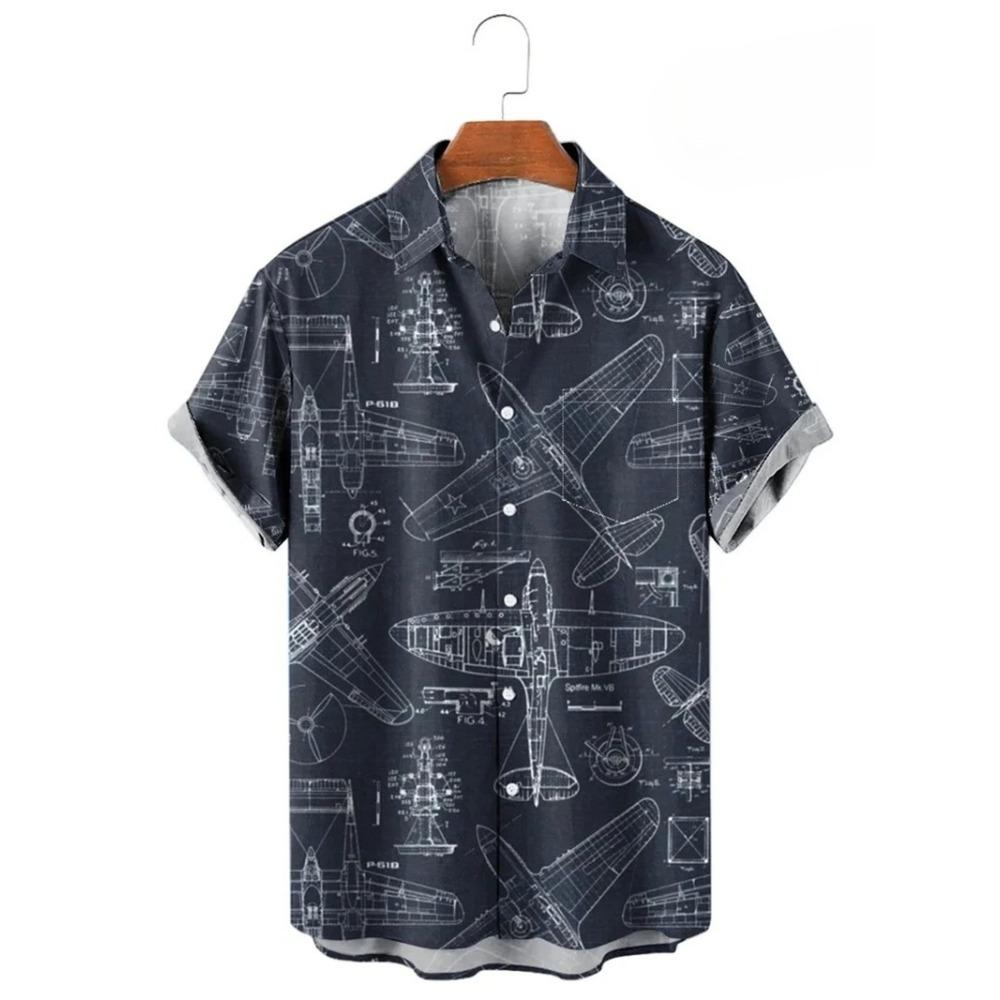 Vintage Button Up Shirt Man 3d Map Printed Short Sleeve Hawaiian Shirt Lapel Men's Clothing Casual Fashion Tops