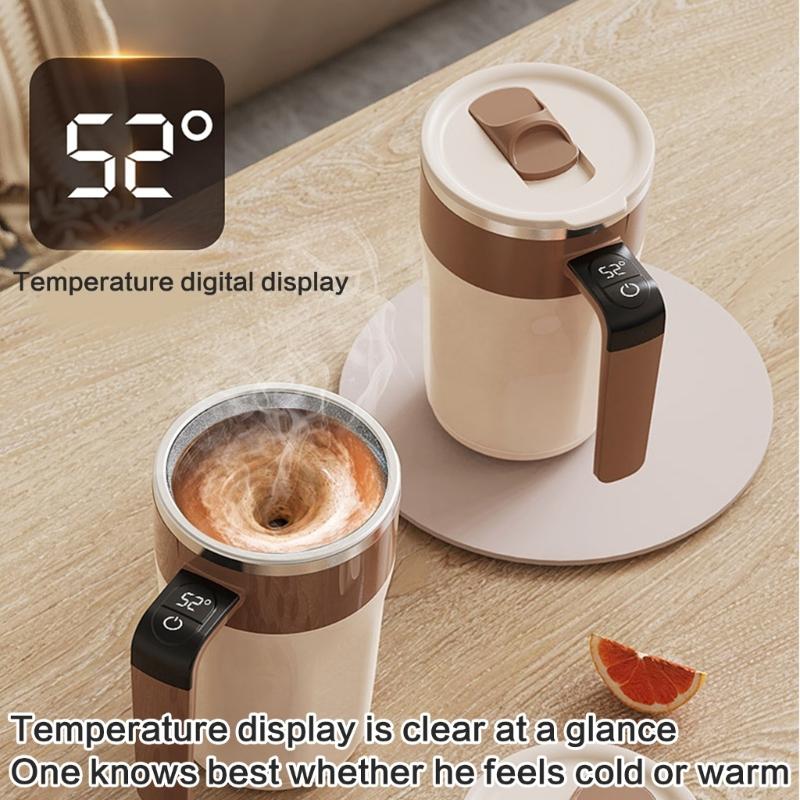 USB Rechargeable Mixing Coffee Mug Automatic Stirring Cup with Digital Temperature Display for Office and Home Use