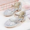 Summer New Fashion Girls' Leather Shoes, Princess Shoes, Children's Crystal Shoes, Soft-soled High-heeled Shoes for Little Girls' Runway Performances