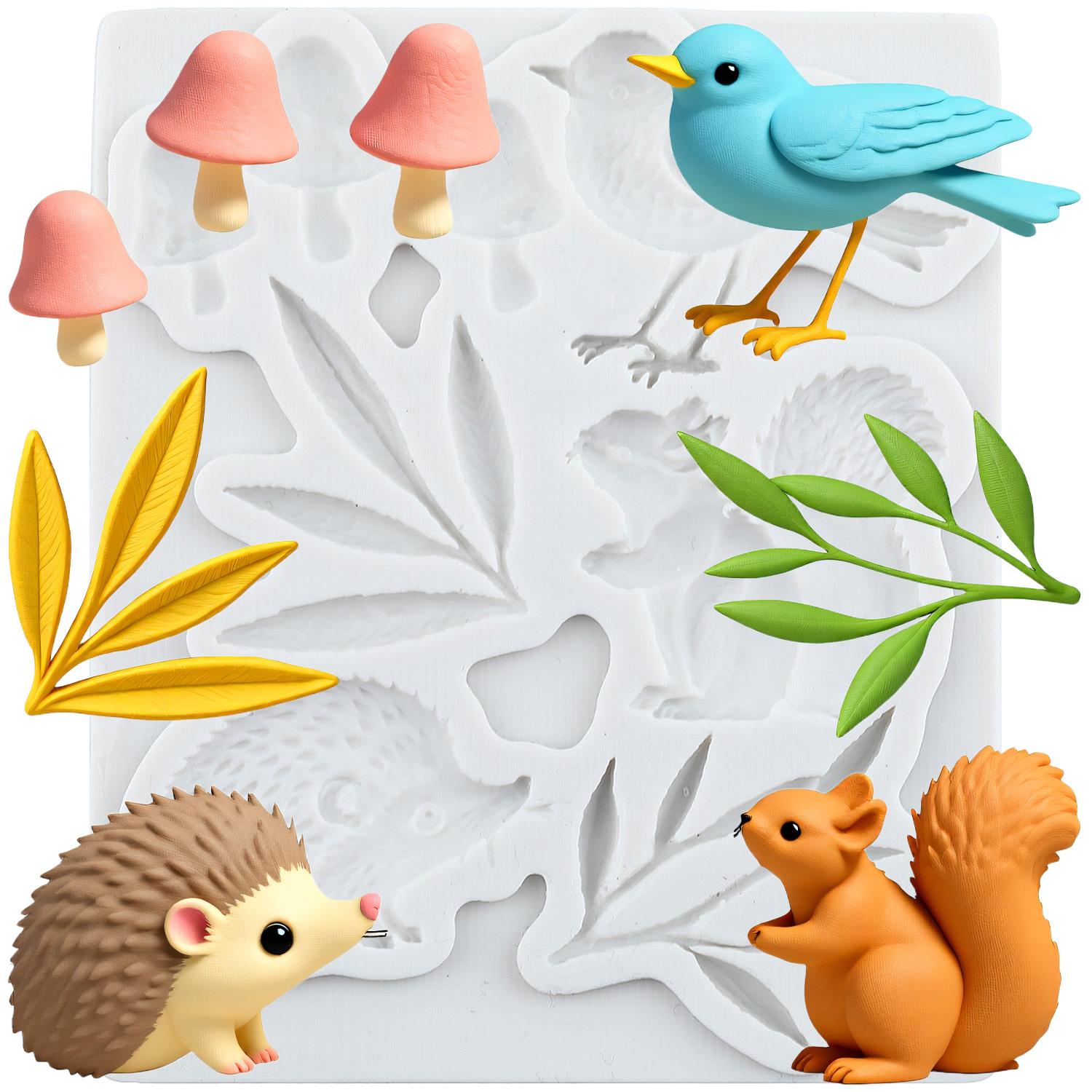 

Hedgehog Squirrel Silicone Mold Mushroom Leaf Fondant Molds Cake Decorating Tools Cupcake Topper Candy Sugar Craft Gum Paste Polymer Clay серый