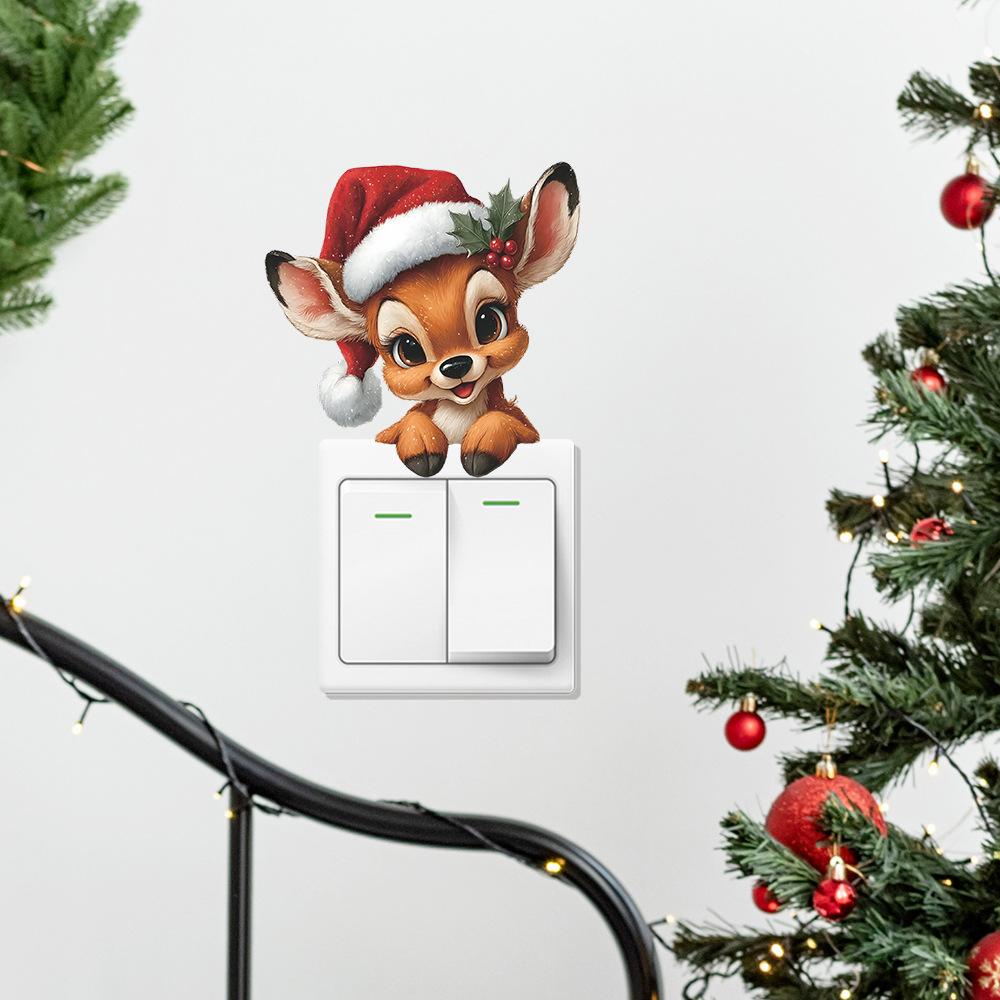 Kreativní nálepka s motivem soba pro dekoraci vypínače v obývacím pokoji, vstupní hale nebo domácnosti, s vánoční čepicí