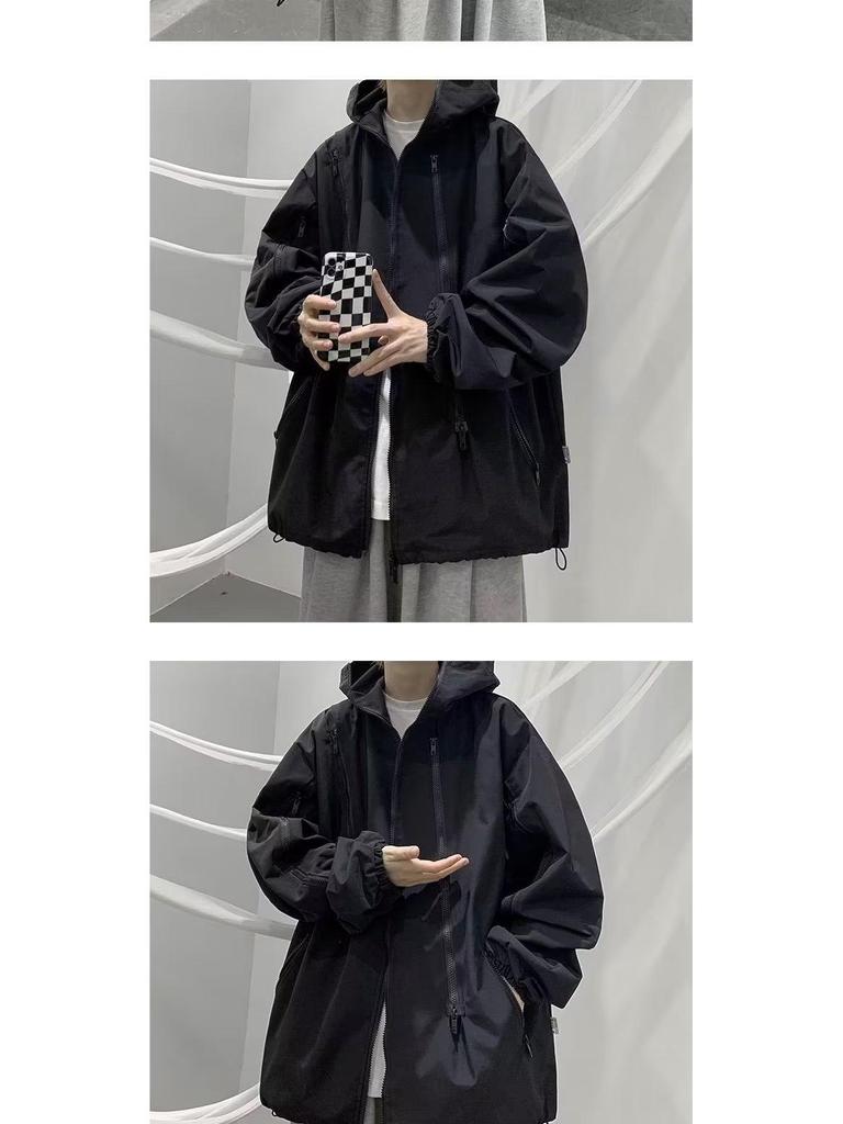 Men's Trendy American Hip Hop Hong Kong Style Loose Workwear Windbreaker