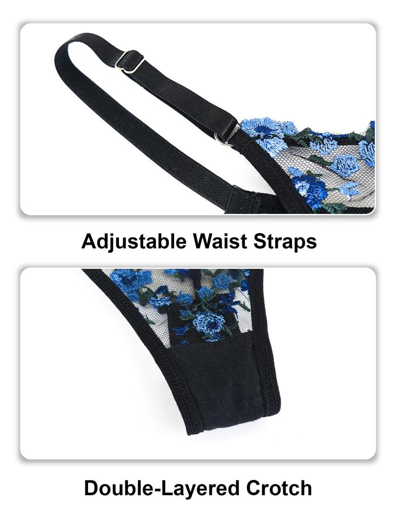 Floral Lingerie Bra and Shorts Lace Padless Beautiful XL [Maeau] See-Through Set, Underwear, Women's Innerwear, Sexy, Embroidered, Bra, Sheer, Thin,