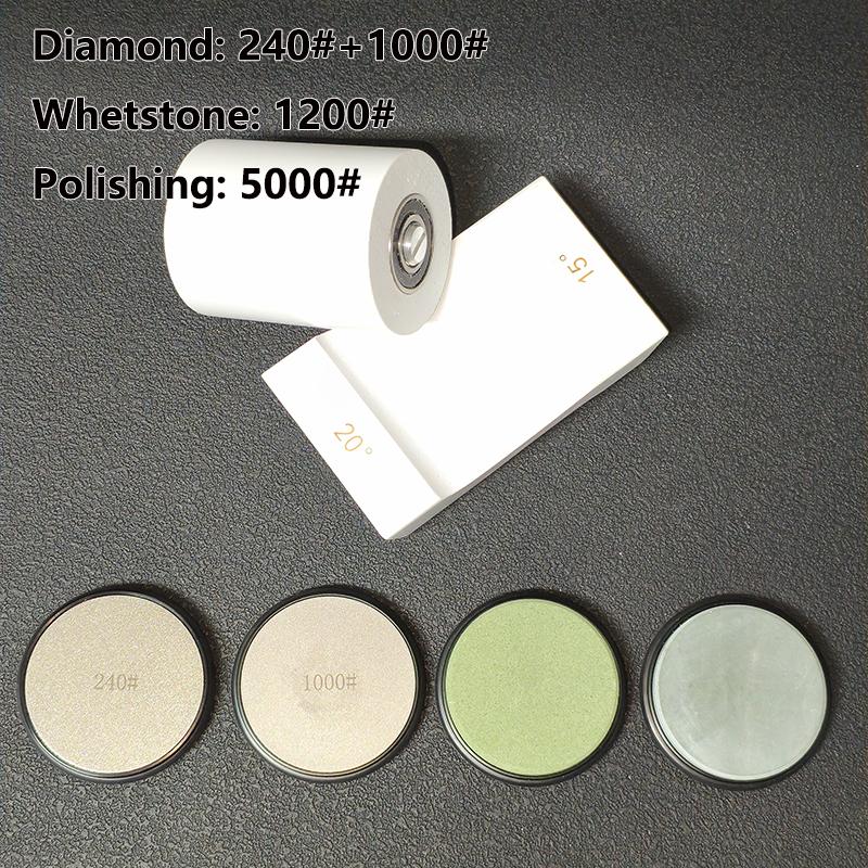 2-Angle Rolling Knife Sharpener 15/20° Roller Sharpeners Magnet Wooden Base Diamond Grinder Set Woodwork Sharpening System